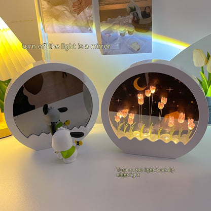 Tulip Rose Small Night Lamp Diy Handmade Mirror Flower Sea Bouquet Gift