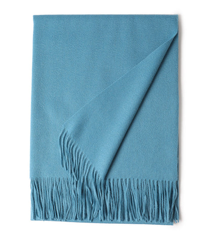 Women’s Solid Color Wool Tassel Scarf – Thick, Warm, Elegant Accessory