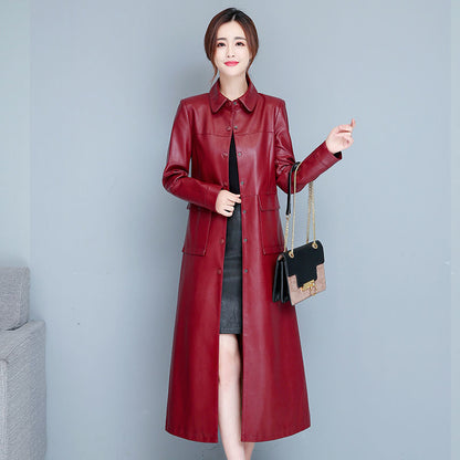 Ladies Fashion Thin Leather Trench Coat – Korean Style Sheepskin Outerwear