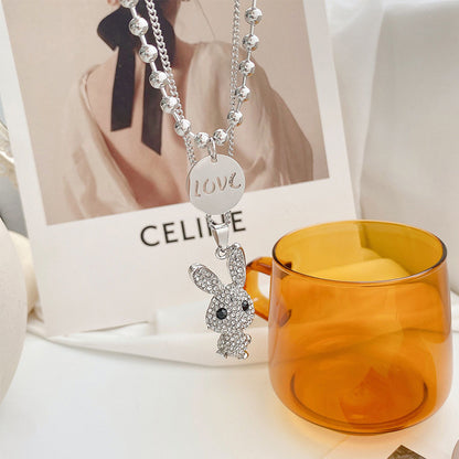 Double Decorative Titanium Steel Necklace Light Luxury Niche Long Diamond Rabbit Pendant Letter Necklace