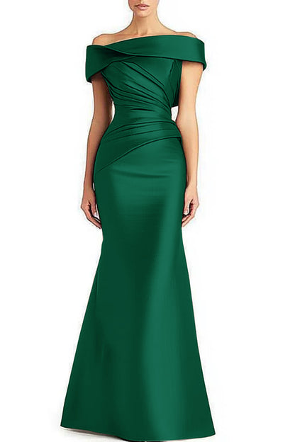 Evening Formal Pleated Off-Shoulder Maxi Dress