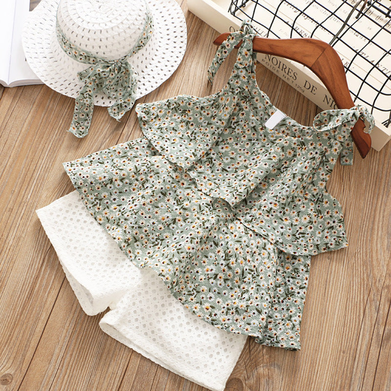 Chiffon Sling Two-piece Suit Floral Girl