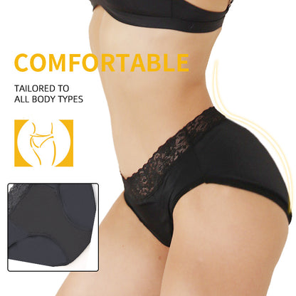 Mid-rise Waist Hollow Lace Four-layer Sanitary Panty - myETYN