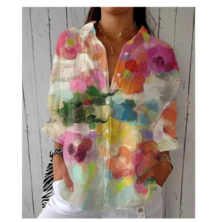 Women's European And American Fashionable Floral Pattern Printed 3D Shirt