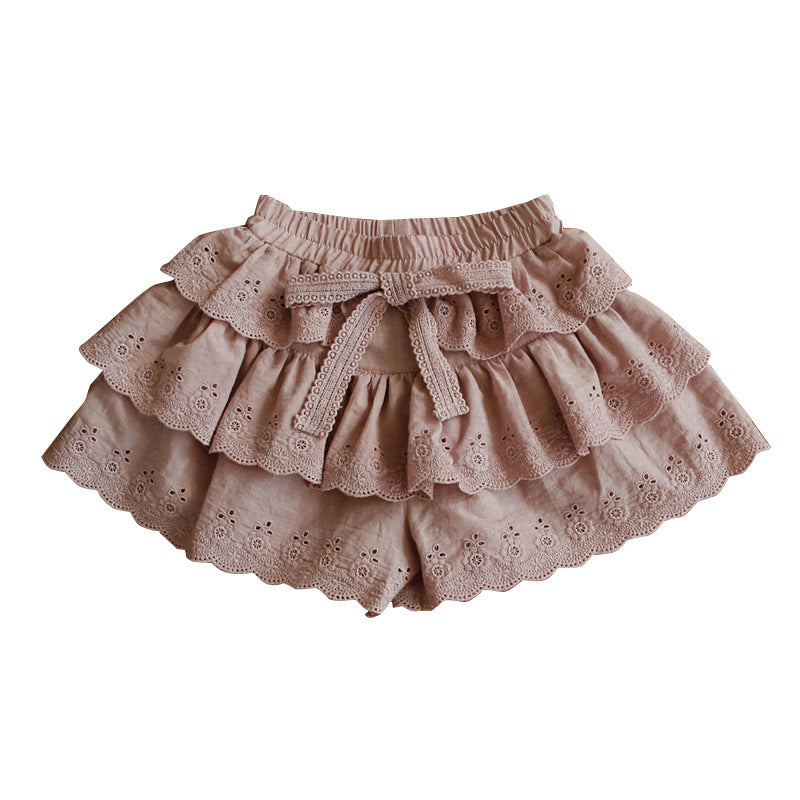 Hollow-out Girls' Multi-layer Lace Culottes