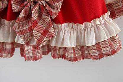 Girl's Plaid Cute Bow Dress