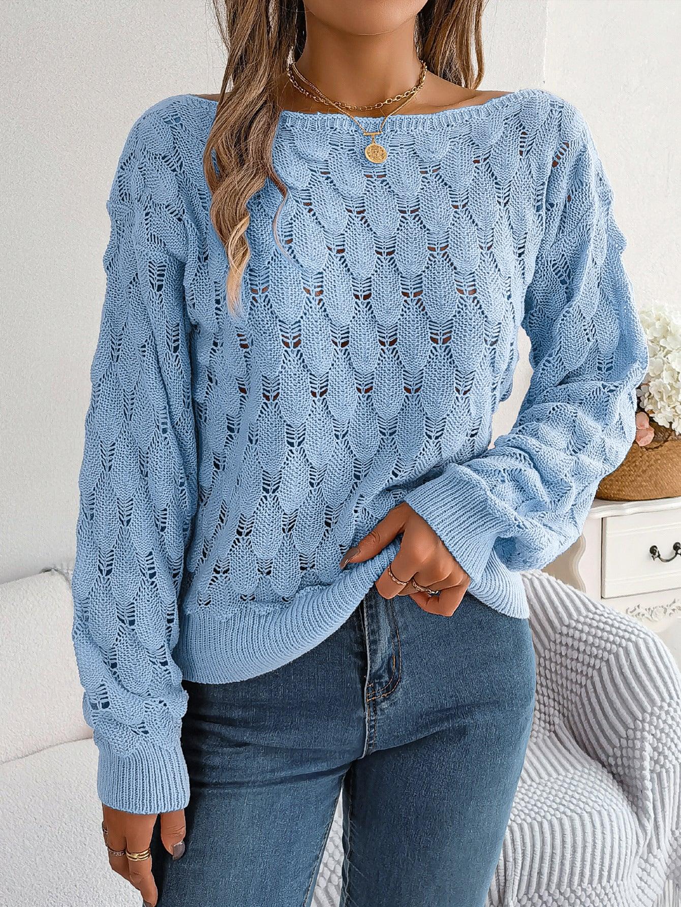 Hollow-out Off-neck Off-the-shoulder Lantern Sleeve Sweater