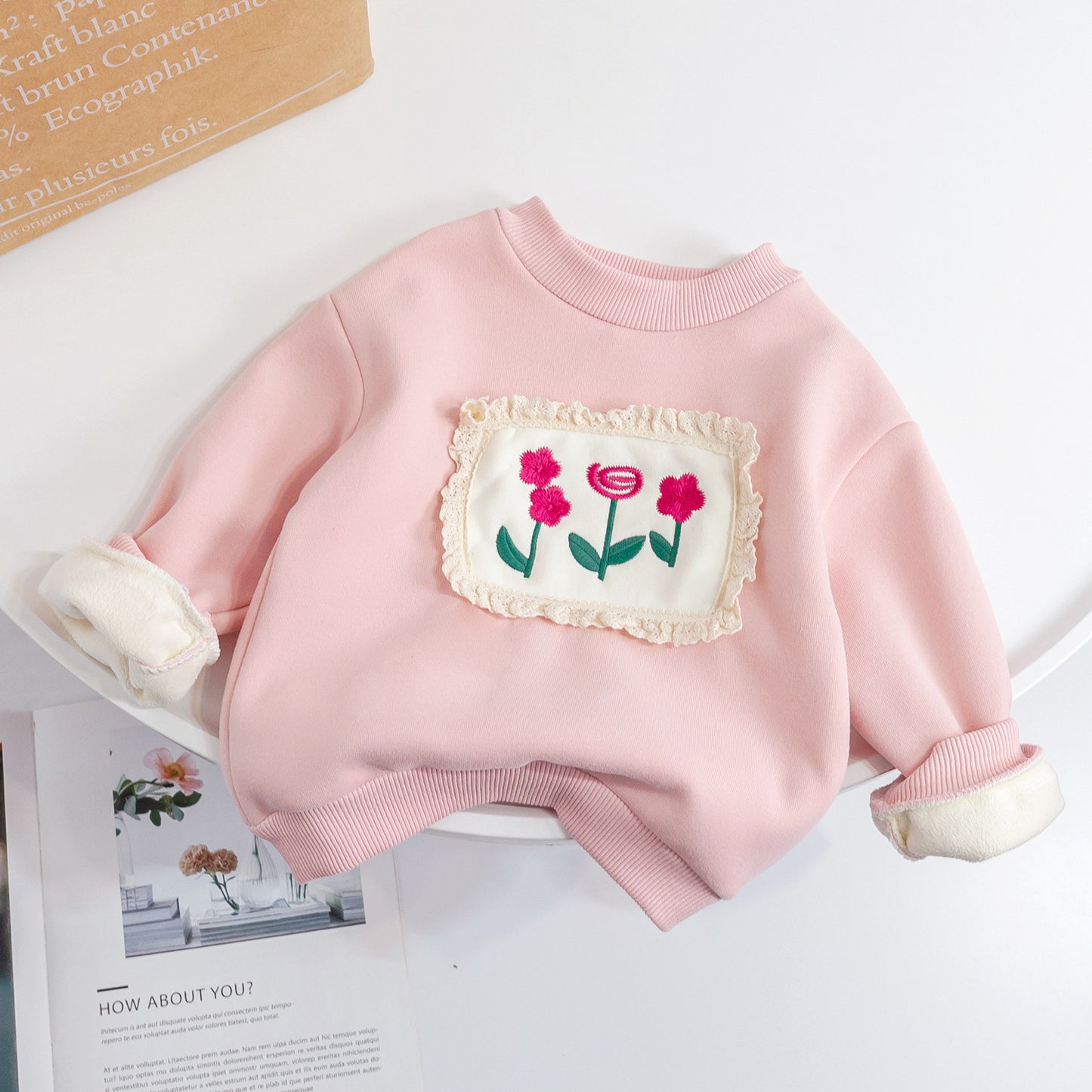 Girls' Fashion Cute Floral Padded Sweater Tops