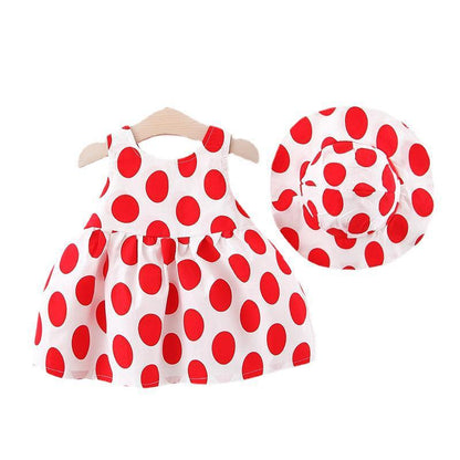 Girls' Dress Polka Dot Sleeveless Skirt Baby Suspender Skirt With Hat For Free