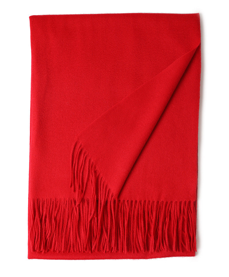 Women’s Solid Color Wool Tassel Scarf – Thick, Warm, Elegant Accessory