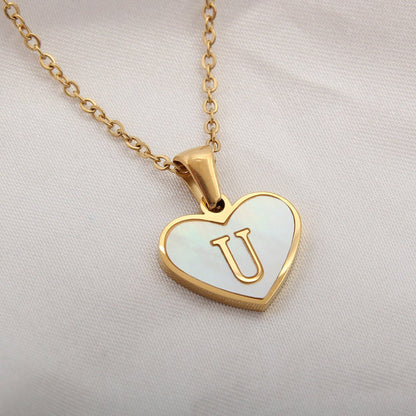 26 Letter Heart - shaped Necklace White Shell Love Clavicle Chain Fashion Personalized Necklace For Women Jewelry Valentine's Day - myetyn