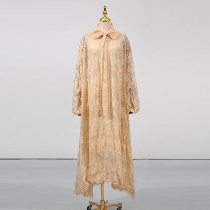 Vietnamese-Style Embroidered Heavy-Duty Long-Sleeve Loose Ruffle Dress