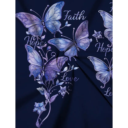 Women Butterfly Print Long Sleeve Shirts Faith-Hope-Love Graphic Tops Casual Loose Fit