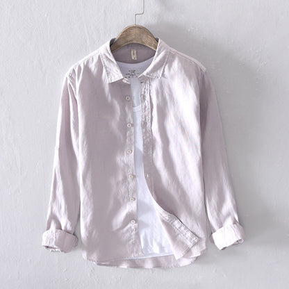 Men's Casual Linen Long-sleeved White Shirt For Men