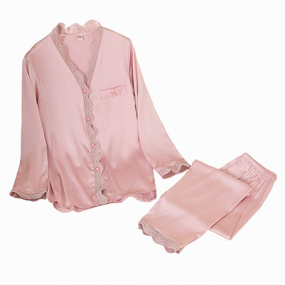 Thin Ice Silk Long Sleeve Trousers Two-piece Home Wear Suit