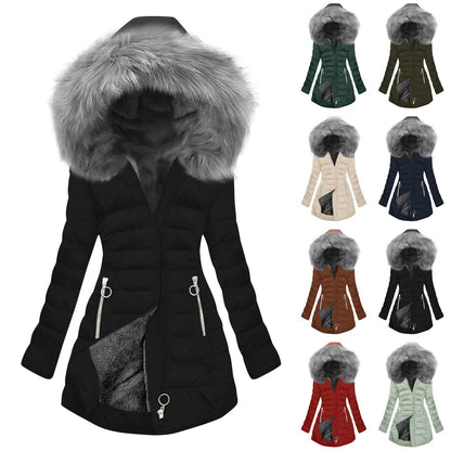 Women’s Thick Cotton Winter Coat with Fur Collar & Goose Down