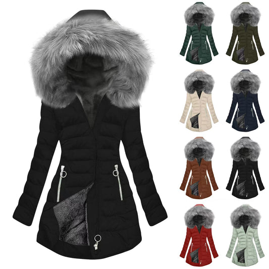 Women’s Thick Cotton Winter Coat with Fur Collar & Goose Down