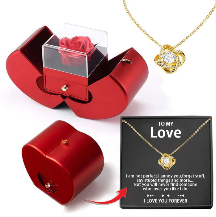 Fashion Jewelry Box Red Apple Christmas Gift Necklace Eternal Rose For Girl Mother's Day Valentine's Day Gifts With Artificial Flower Rose Flower Jewelry Box - myETYN