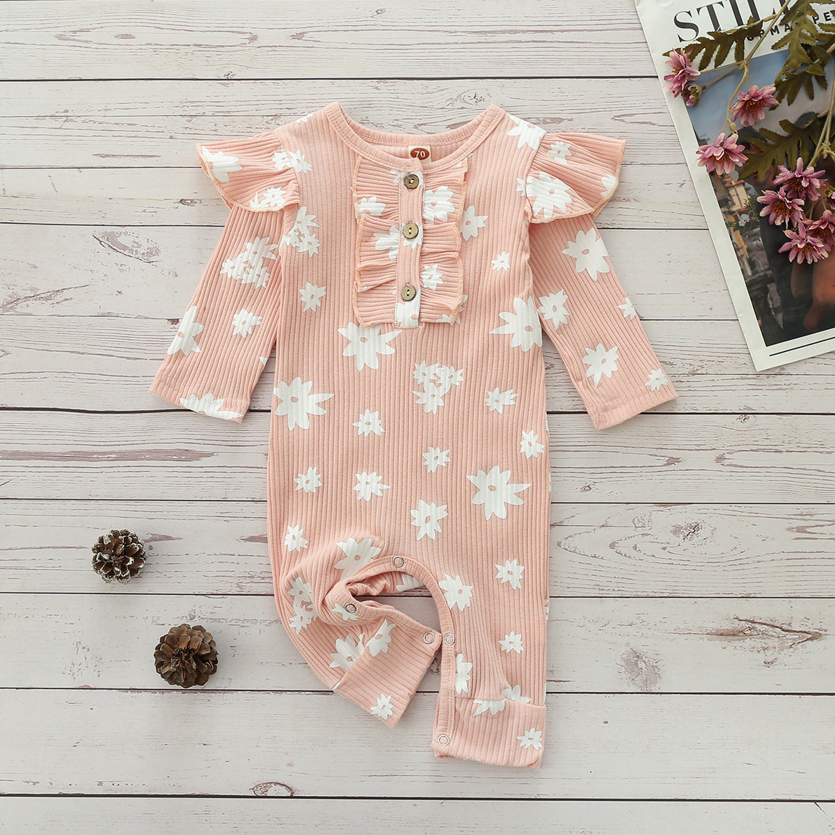 Printed Snowflake Pit Strip Long Sleeve Flying Jumpsuit