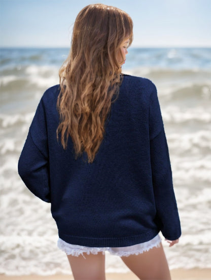 Usa Flag Design Drop Shoulder Sweater,Long Sleeve Tops