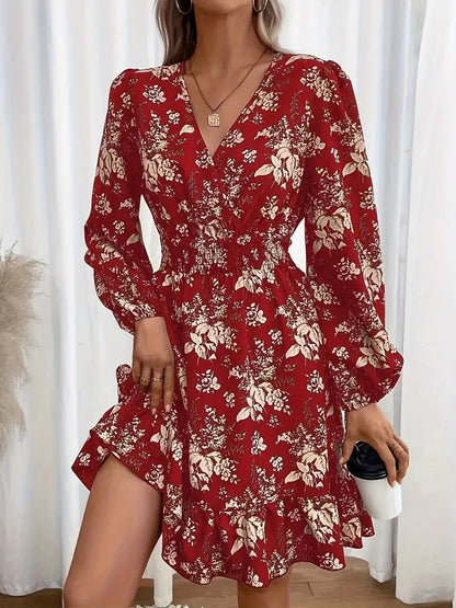 Elegant Floral Print A-Line Dress