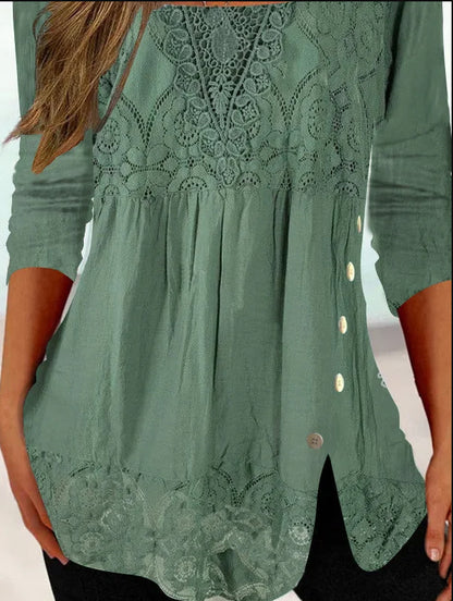 Half-sleeved And Waisted Casual Lace Stitching T-shirt Top