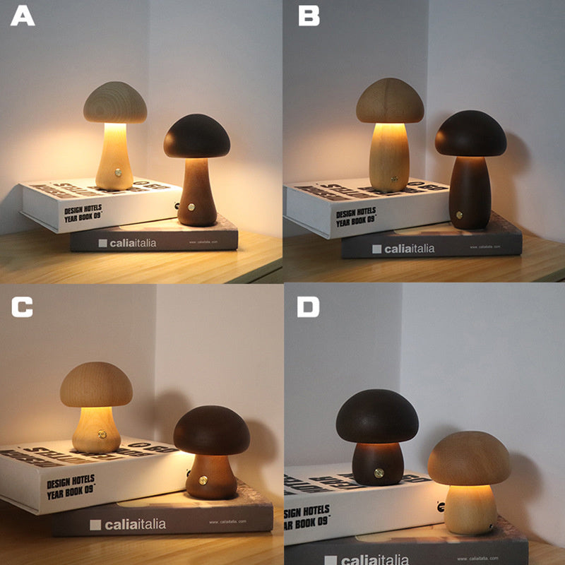 INS Wooden Cute Mushroom LED Night Light With Touch Switch Bedside Table Lamp For Bedroom Childrens Room Sleeping Night Lamps Home Decor - myETYN