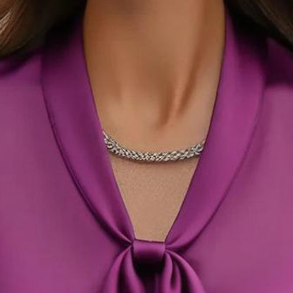 Women’s Elegant Satin Blouse with Ribbon Tie – Long Sleeve Button-Down Office Shirt | Business Casual Silk-Look Top