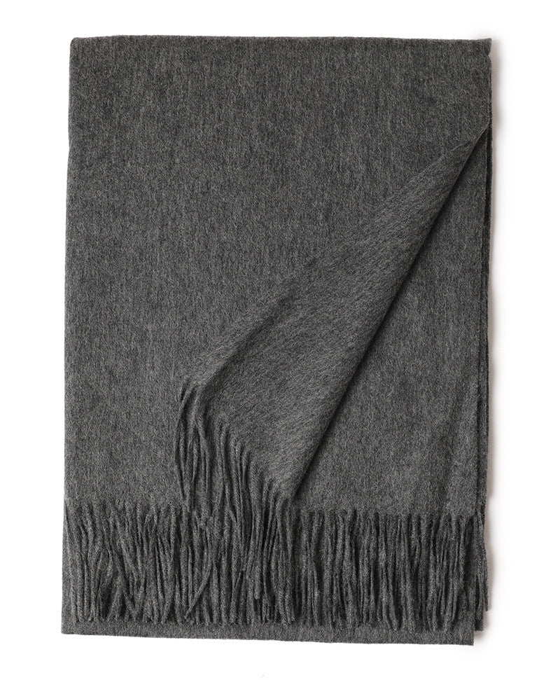 Women’s Solid Color Wool Tassel Scarf – Thick, Warm, Elegant Accessory