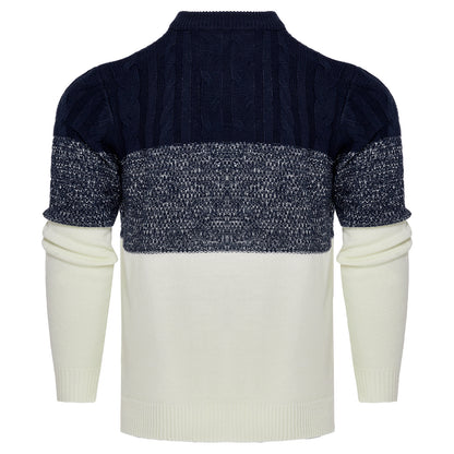 Men's Casual Color Block Long Sleeve Cable Knit Pullover Sweater - myETYN