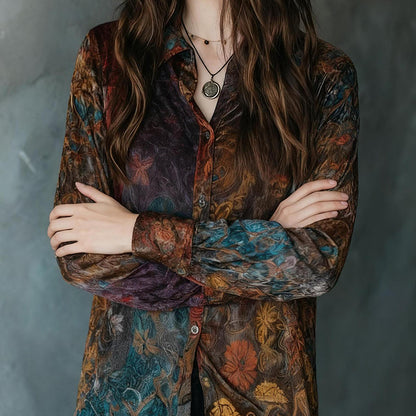 Women’s Retro Boho Floral Button-Down Blouse – Vintage Charm, Effortless Style