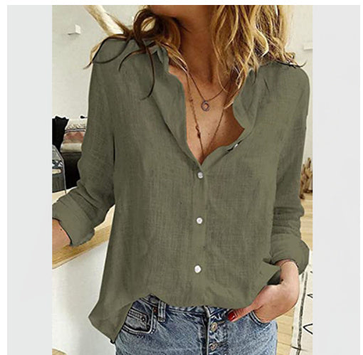 Slub Cotton Temperament Beautiful And Thin Ladies Shirt