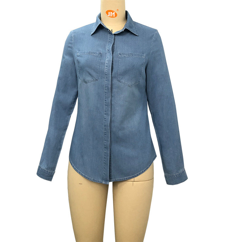 Lapel Denim Shirt Washed Retro Slim Top - myETYN