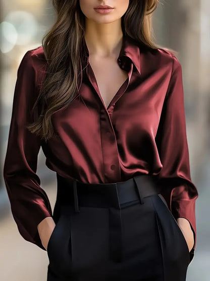 Solid Color Fashion Elegant Long Sleeve Button Shirt Women's Clothing