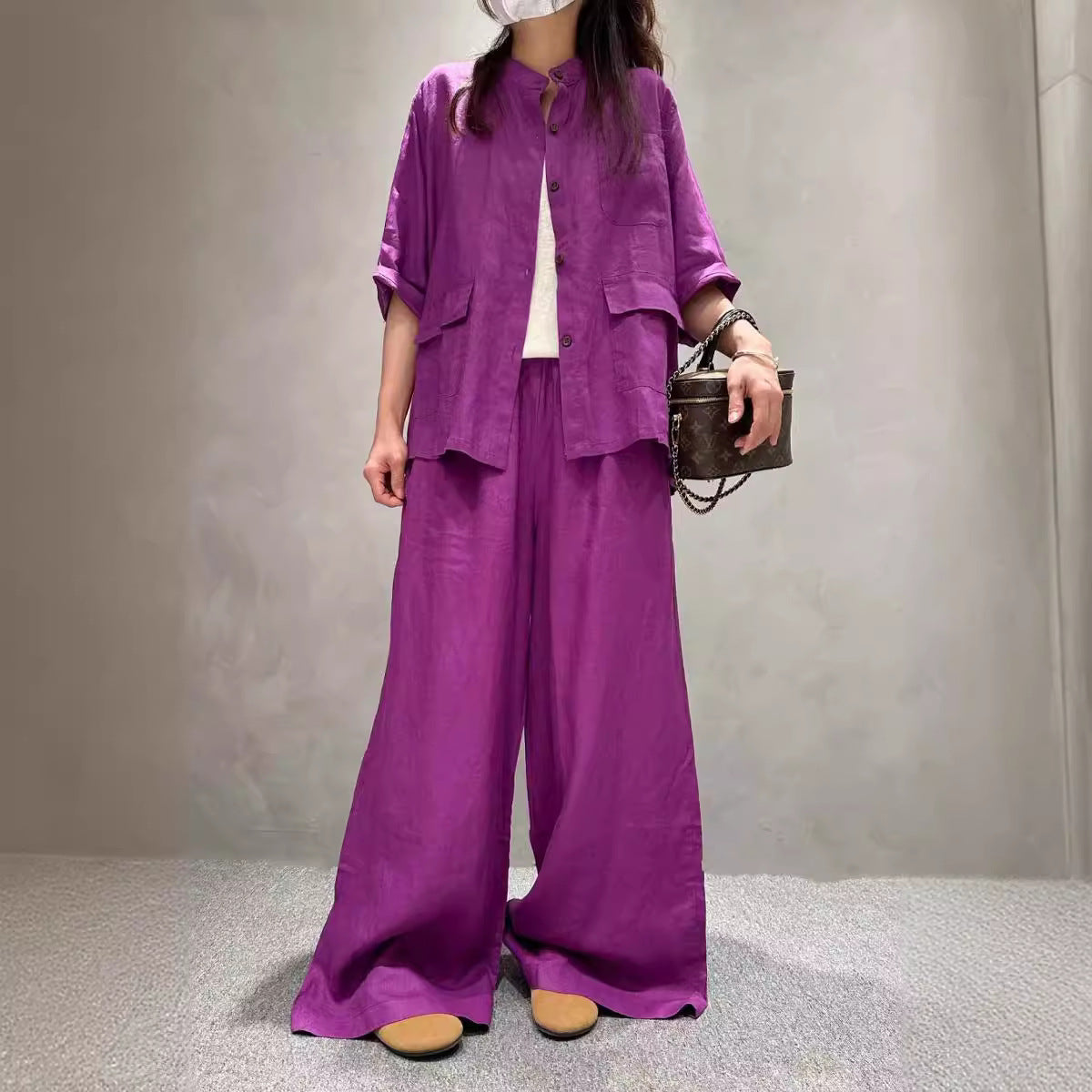 Women's Linen Co-Ord Set | Half Sleeve Shirt & Wide-Leg Pants