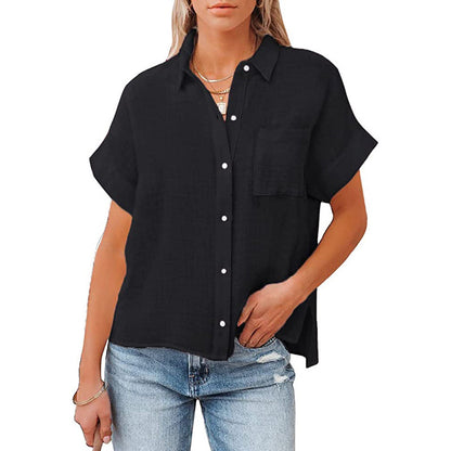 Women's Summer New Cotton Linen Short Sleeve Casual Shirts