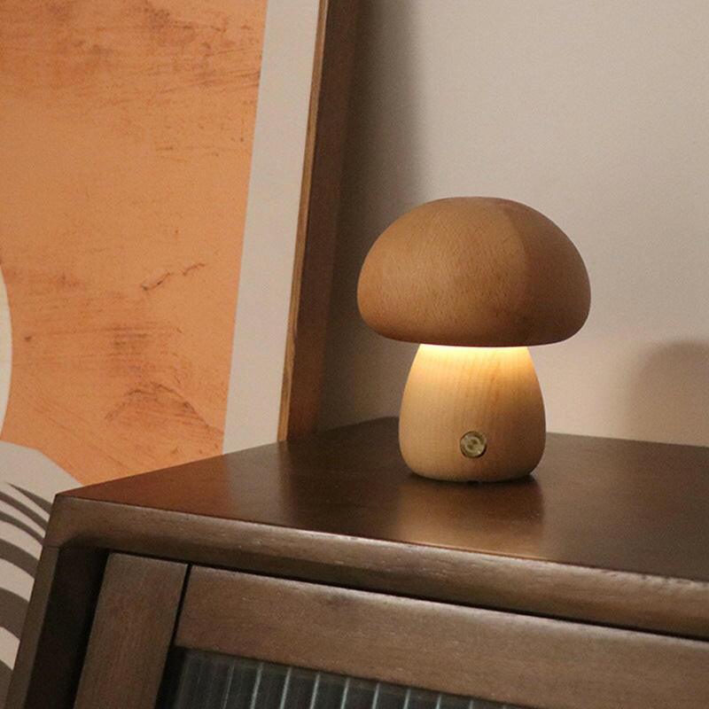 INS Wooden Cute Mushroom LED Night Light With Touch Switch Bedside Table Lamp For Bedroom Childrens Room Sleeping Night Lamps Home Decor - myETYN