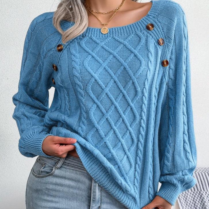 Women's Loose Casual Square Neck Sweater For Autumn And Winter