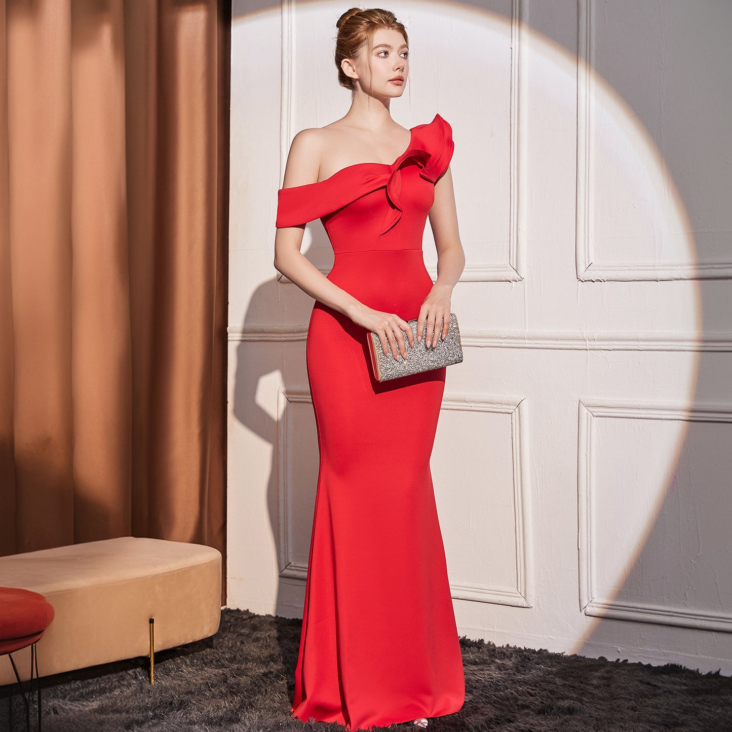 High-End One-Shoulder Slimming Long Dress