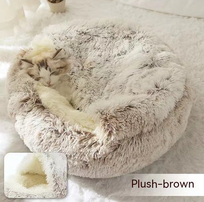 2 In 1 Dog And Cat Bed Pet Winter Bed Round Plush Warm Bed House Soft Long Plush Pets Bed