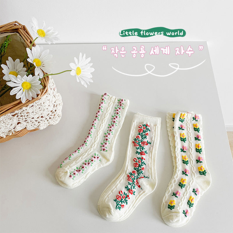 Z318 Children's Socks Wholesale Only One New Plain All-match Floral Socks Loose Cotton Socks For Girls