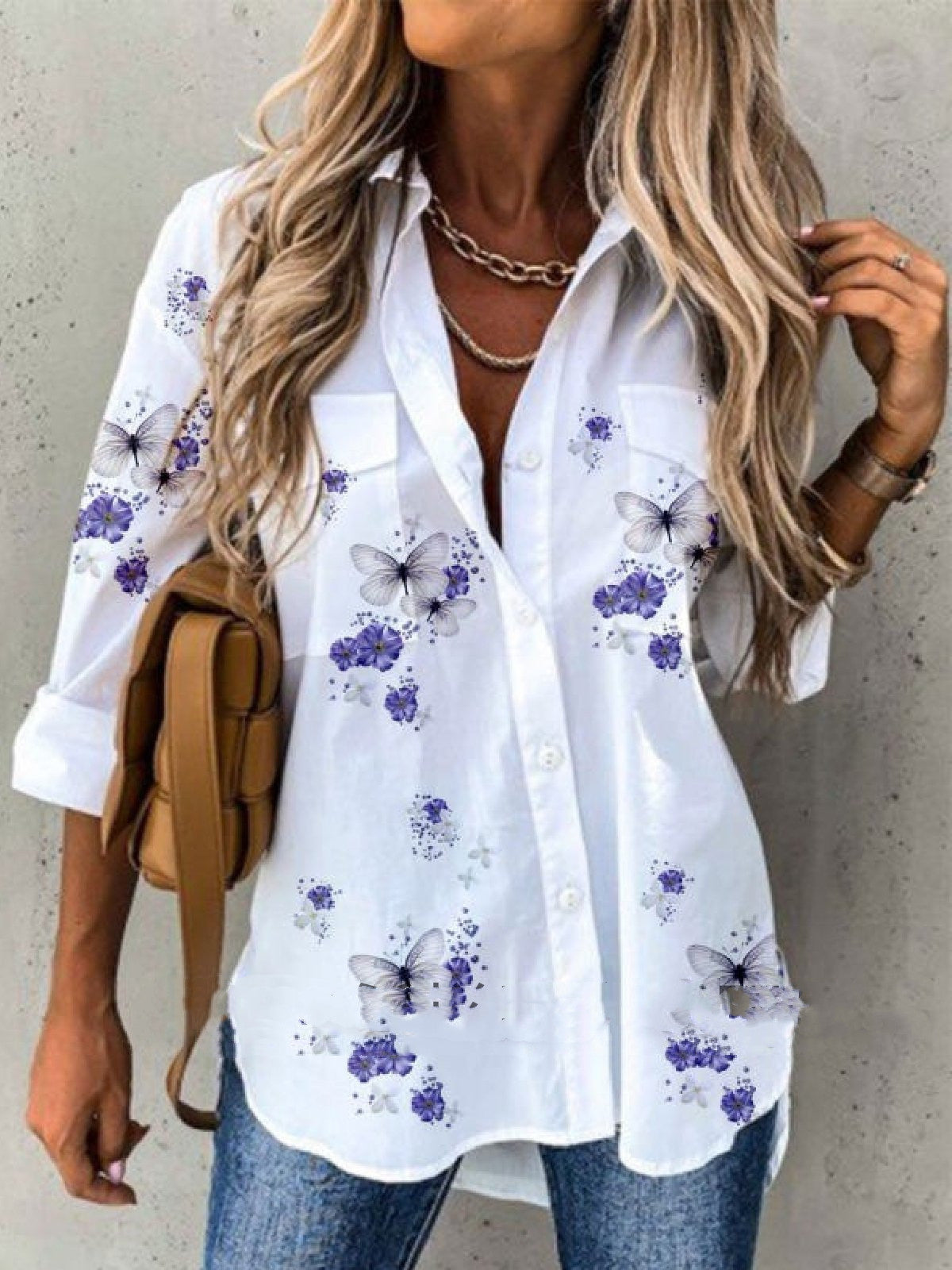 Women's Loose Flower Print Long-sleeved Shirt