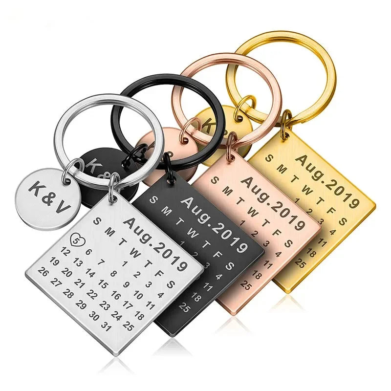 Custom DIY Personalized Calendar Keychain Hand Carved Calendar Keyring Gift For Boyfriend Girlfriend Stainless Steel Private - myETYN