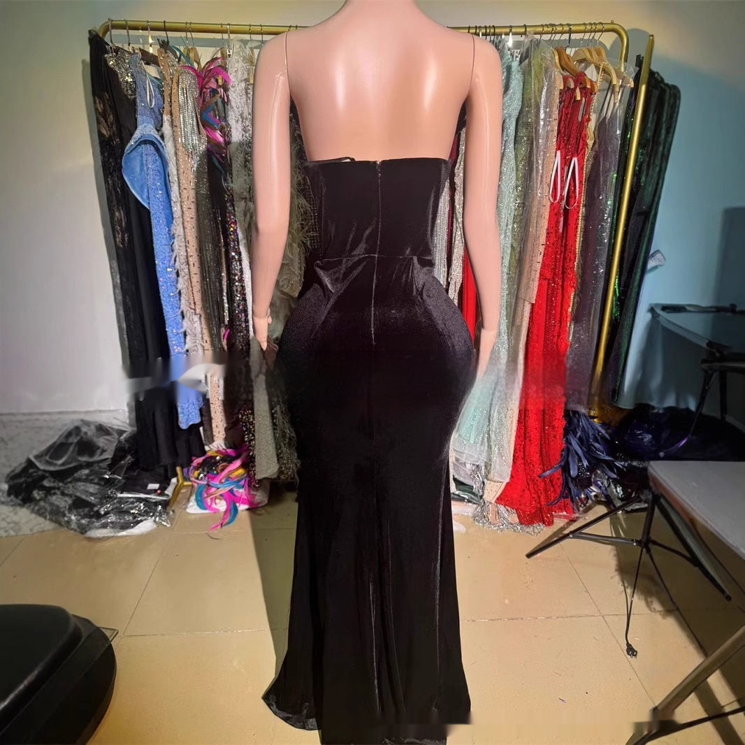 Black Bandeau Slim-Fit Skinny Long Evening Dress