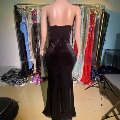 Black Bandeau Slim-Fit Skinny Long Evening Dress