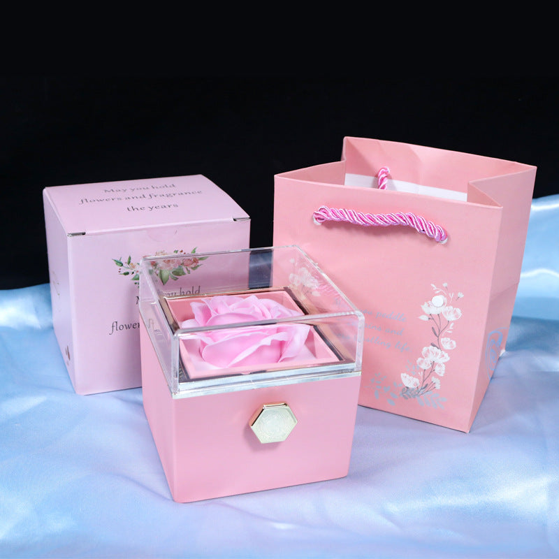 Rotating Soap Flower Rose Gift Box Creative Rotating Rose Jewelry Packaging Box Valentine's Day Gift For Women - myETYN