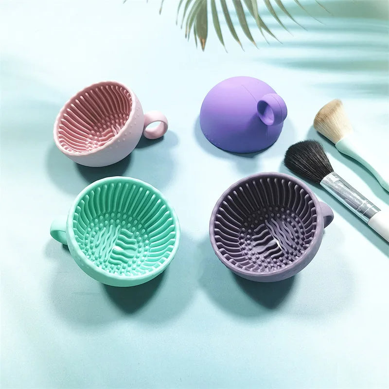 Makeup Brush Cleaner Folding Powder Puff Cleaning Bowl Eyeshadow Brushes Wash Clean Mat Beauty Tools Soft Silicone Scrubber Box - myETYN