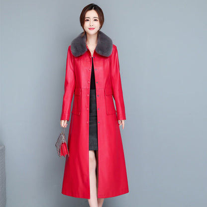Ladies Fashion Thin Leather Trench Coat – Korean Style Sheepskin Outerwear