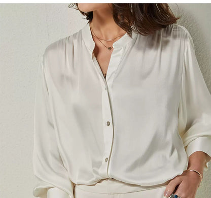 French Simplicity Loose And Lazy Style Silk Shirt For Women Autumn