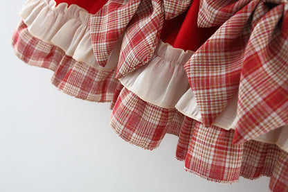 Girl's Plaid Cute Bow Dress